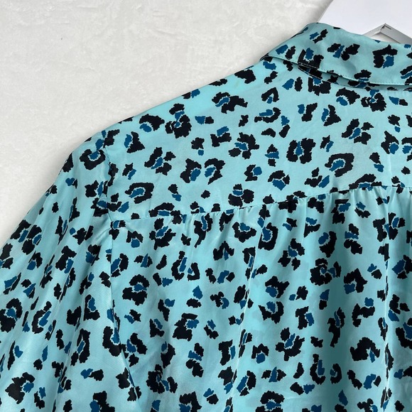 Vintage‎ Loubella Cheetah Animal Print Baby Blue Button Down Blouse XL - Picture 10 of 12